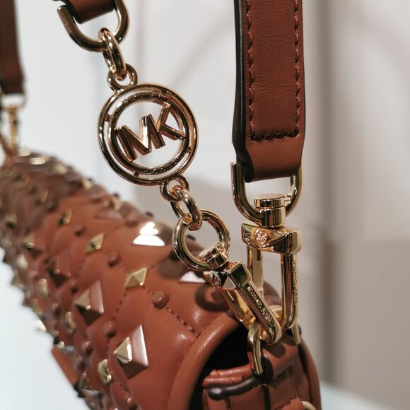 Cognac/Gold Quilted/Studded Leather Satchel/Crossbody NWOT #258 - Picture 4 of 13